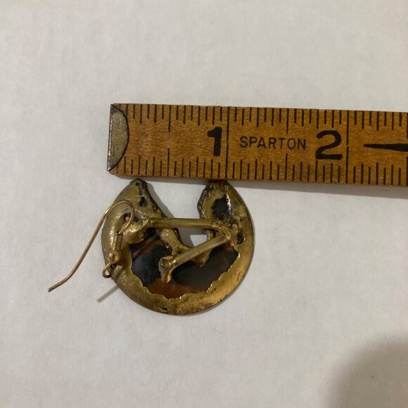 Mixed Metal Brutalist Modernist Crescent Earrings - Picture 3 of 3